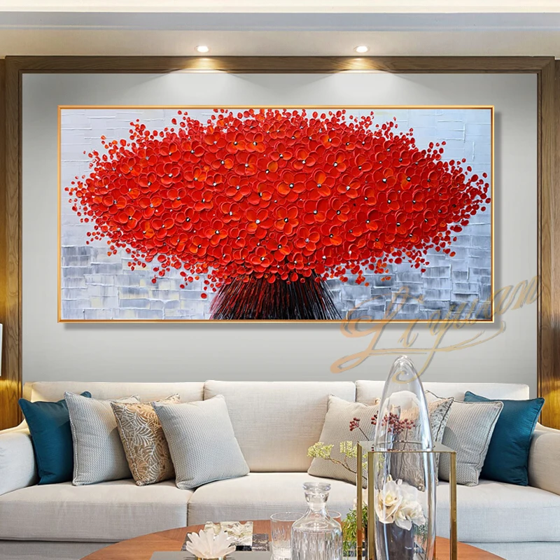 Modern Handpainted Abstract Large Tree Flower 3d Oil Painting On Canvas Home Decor Wall Art Picture For Living Room