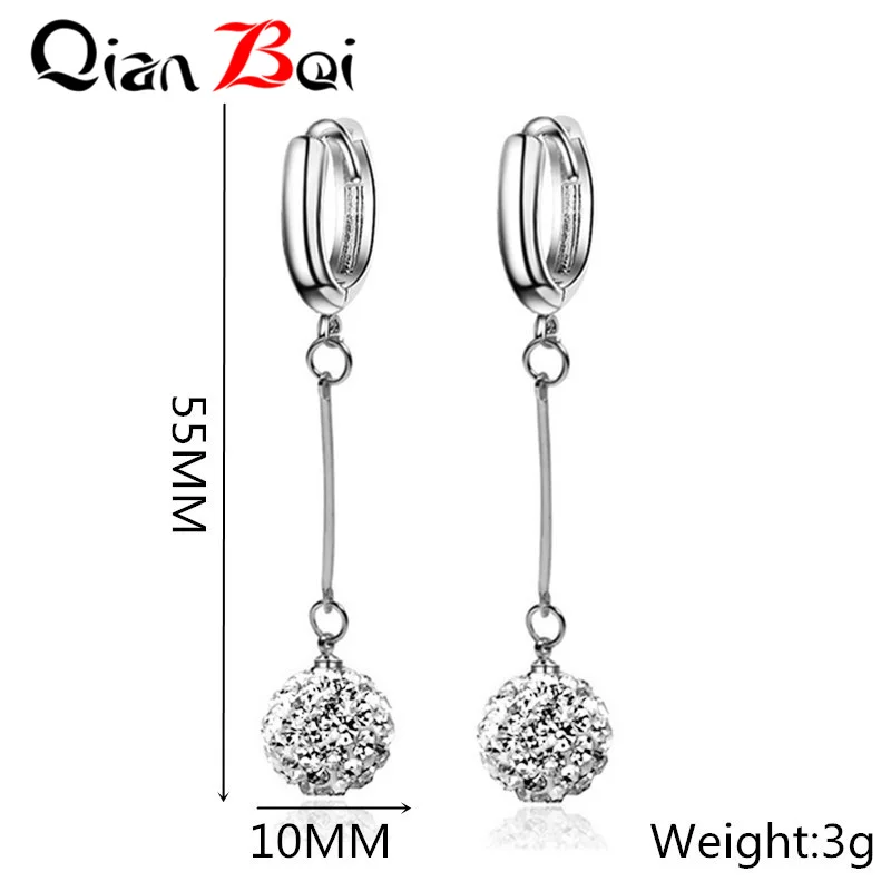 QianBei-Multi-Color Ball Crystal Round Silver Earrings for Women, Fashion Jewelry, 13 Colors, New Arrival