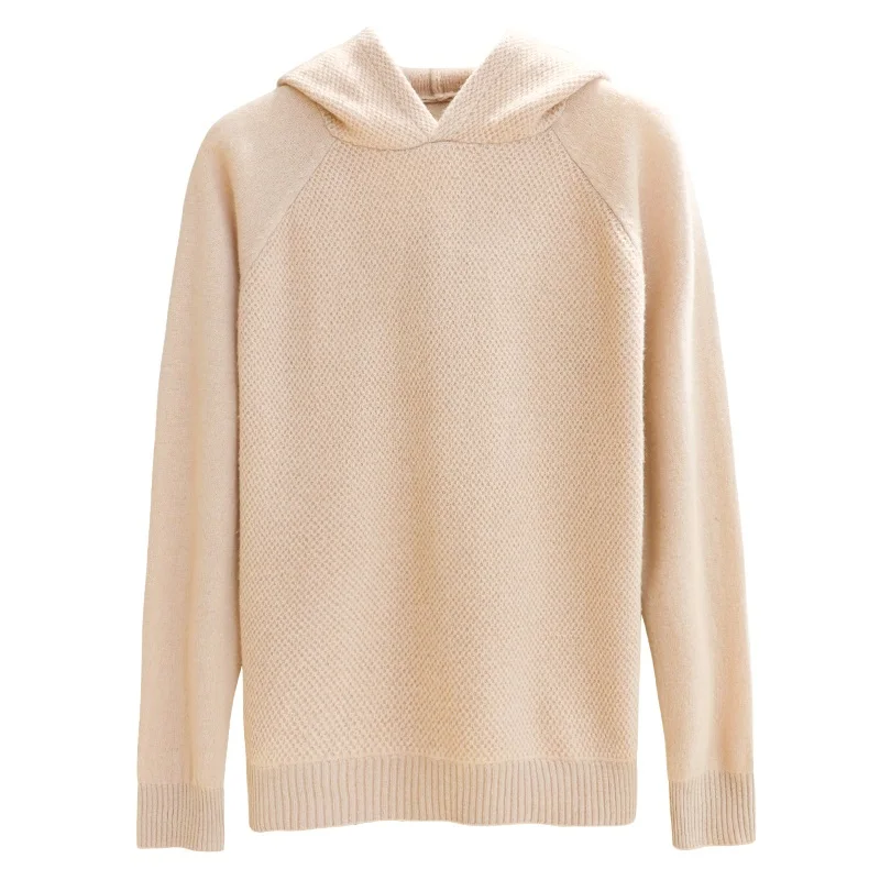 2021 Cashmere Hoodie Women\'s Casual loose wool knit hoodie sweater in solid color with base