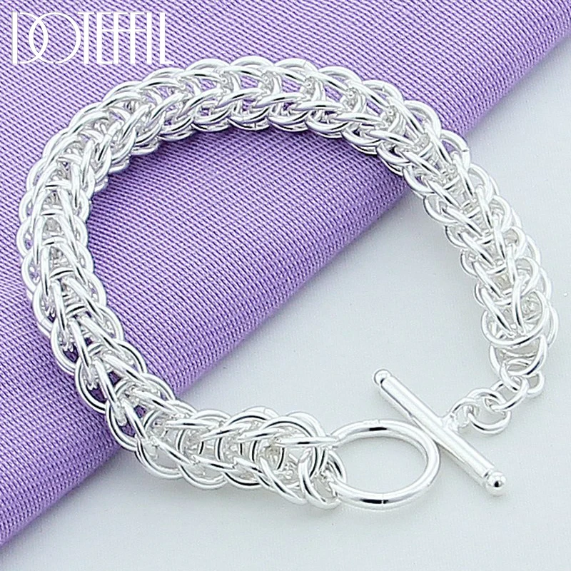 DOTEFFIL 925 Sterling Silver 18K Gold Multi-circle Bracelet For Woman Charm Wedding Engagement Party Fashion Jewelry