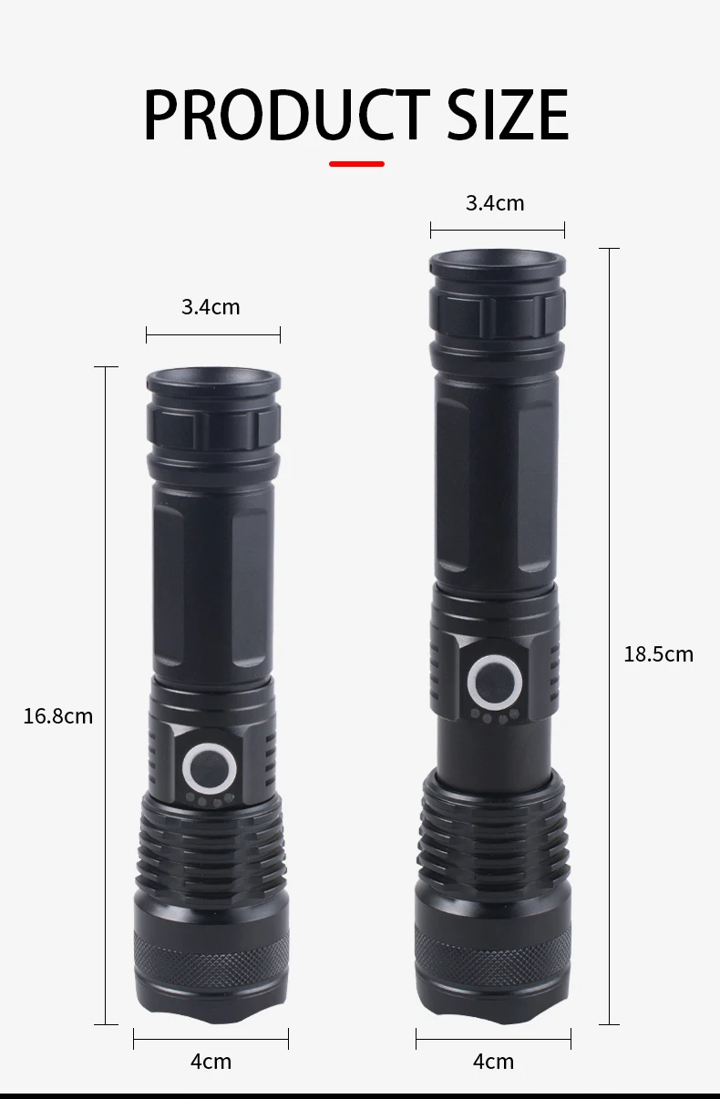 Retractable Zoom Flashlight USB Rechargeable Aluminum Alloy LED Strong Light Long-Range Outdoor Super Bright Mini Flashlight