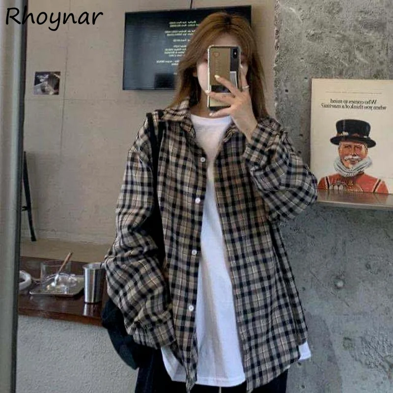 Shirts Women Students Plaid All-match Vintage Korean Version Spring Female Tops Leisure Daily Mujer Cozy Popular Minimalist Ins