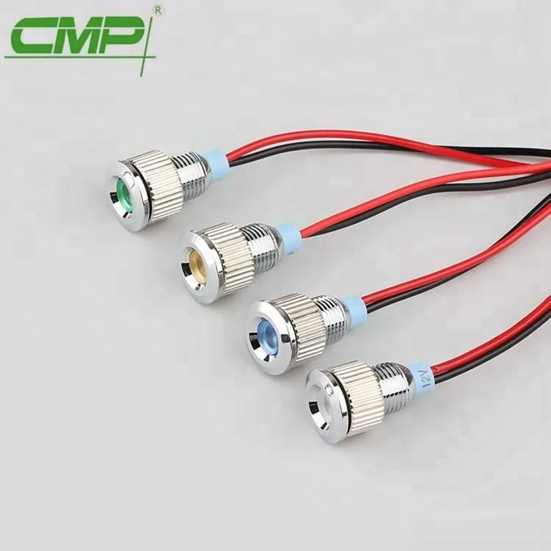 8MM Waterproof LED Metal Oblique Plane Or Flat/Concave Type Signal Lamp Panel Mount Indicator Light With Cable