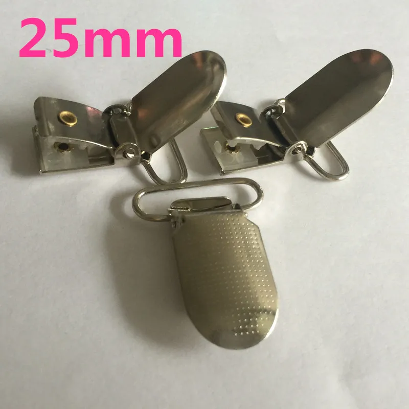 NEW 50 pcs/lot 25mm Dotted Metal Suspender Paci Pacifier Ribbon Clips Hook Holder with Plastic Insert for Craft Project