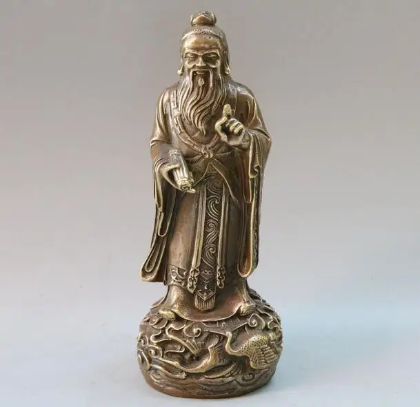 

6.8" China Antique Pure Copper Gold Plating Lao Tzu Statue