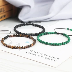 4mm Stone Beads Adjustable Bracelet For Men Natural Tiger Eye Lava Chalcedony Onyx Woven Bracelets Women Yoga Jewelry Pulseras