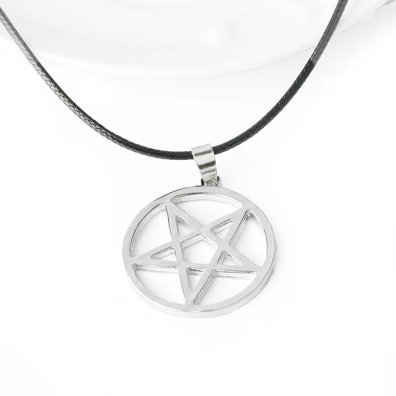 Black Butler Necklace Pentacle Pentagram Pendant Lucifer Satan Logo Sign Silver Color Supernatural Amulet Jewelry Men Wholesale view 3