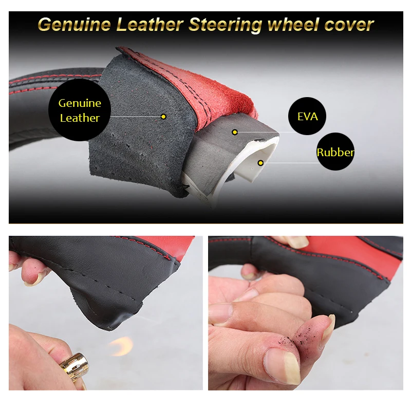 Genuine Leather Car Steering Wheel Cover for Toyota Land Cruiser Prado 90 100 120 150 200 300 Fj Cruiser Auto Accessories