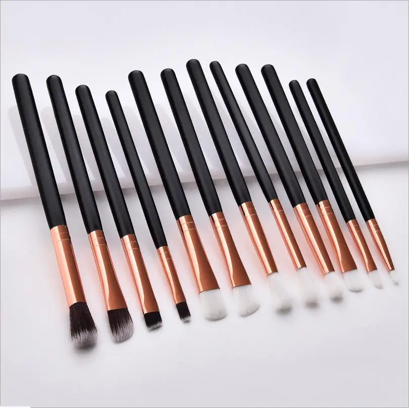 Ensemble de pinceaux de maquillage professionnels pour les yeux, manche en bois, fard à barrage, eye-liner, mélange de poudre, pinceau à bavures, T0Gene, 12 pièces