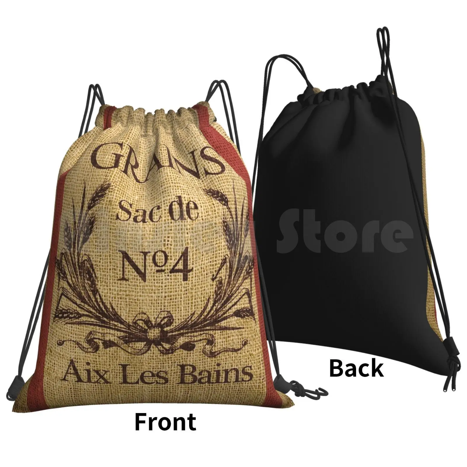 Bonjour !-Faux Grain Sack Pillow ( Grains No 4 ) Backpack Drawstring Bag Riding Climbing Gym Bag Paris Grain Sack Faux