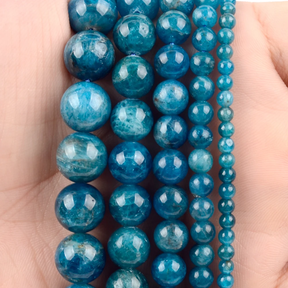 Natural A+ Blue Apatite Stone Round Loose Spacer Beads For Jewelry Making DIY Bracelet Handmade 6/8/10/12mm