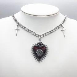 Gothic Hip Hop Y2k Jewelry Peach Heart Flower Cross Pendant Necklaces Vintage Love Sword Eye Thorns Choker for Women Girls Party