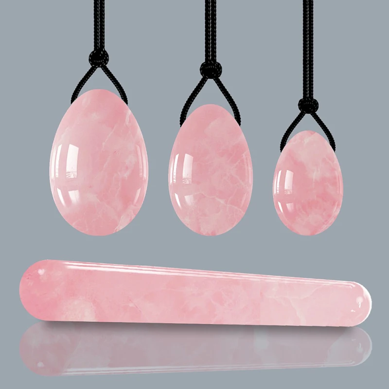 Rose Quartz Yoni Egg Set Drilled Natural Jade Eggs Amethyst Kegel Balls Kegel Exercise Jade Ball Vaginal Tightening Massage Egg