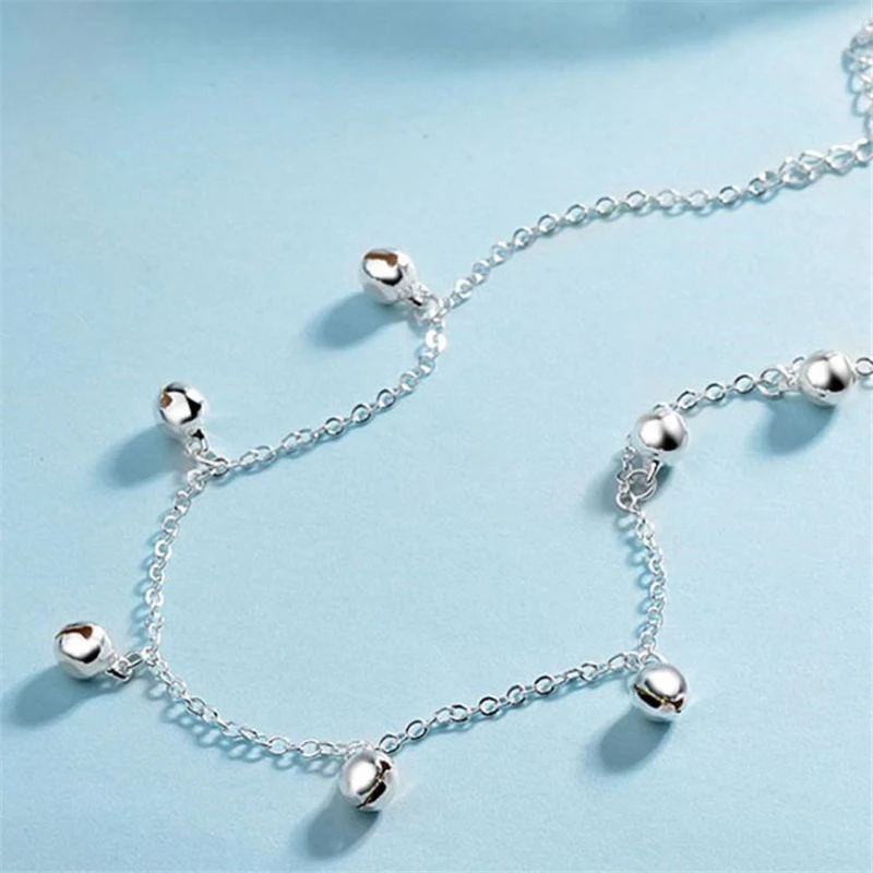 KOFSAC 7 Bells Lady Chain Ankles Barefoot Sandal Beach Foot Jewelry 925 Sterling Silver Anklets Bracelets For Women Accessories