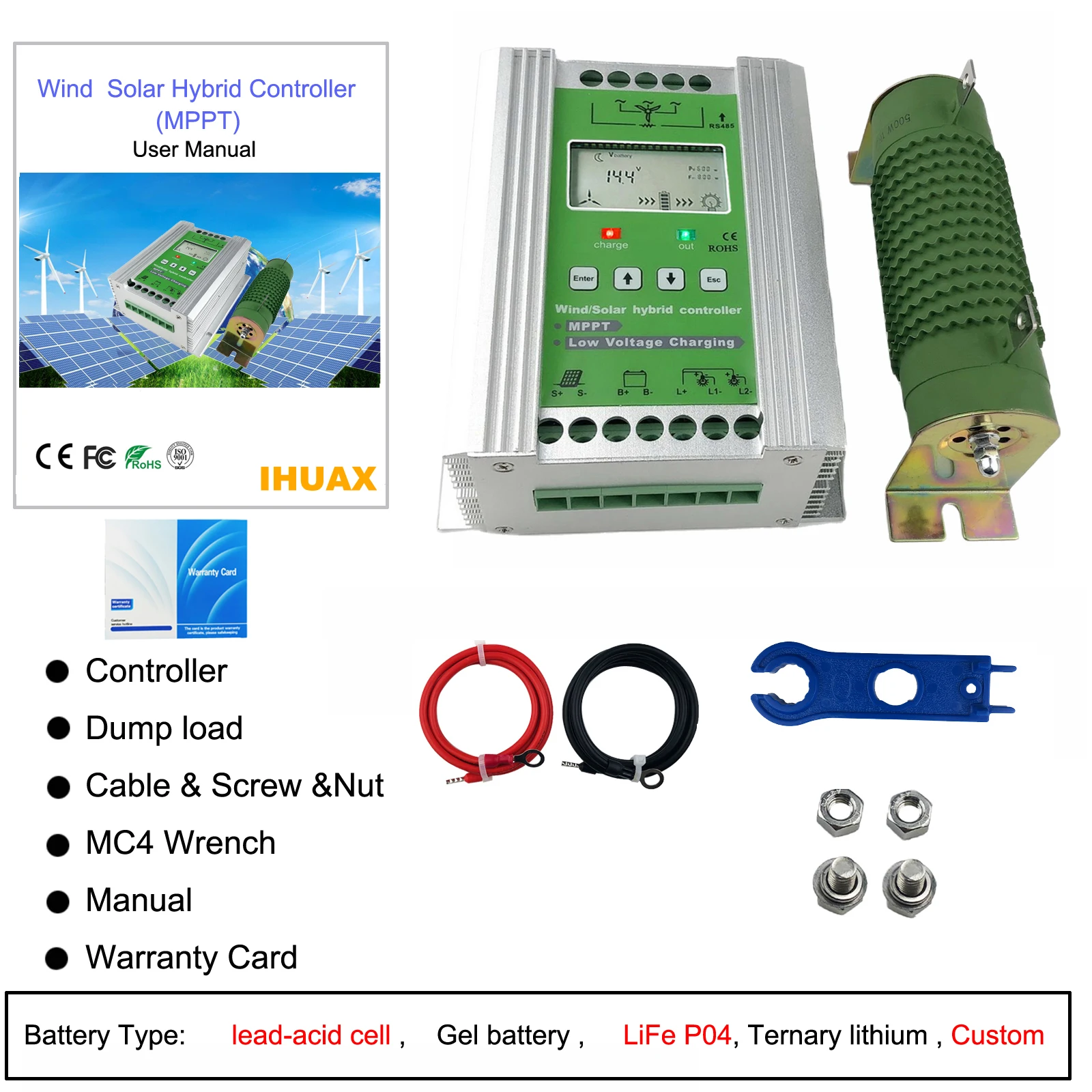 Controlador de descarga de carga Solar eólica, regulador de Booste automático de 1400W, MPPT, 12V y 24V, para turbina aerogeneradora, PV