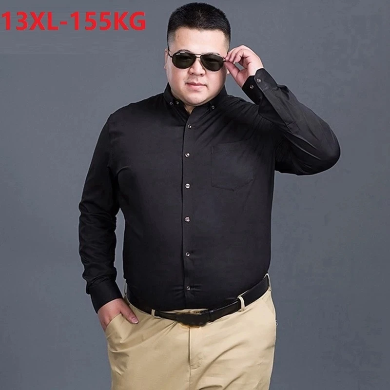 MFERLIER spring men Pink shirts long sleeve 10XL 5XL 8XL 9XL 12XL 14XL large size big dress shirt mens business formal shirt 68