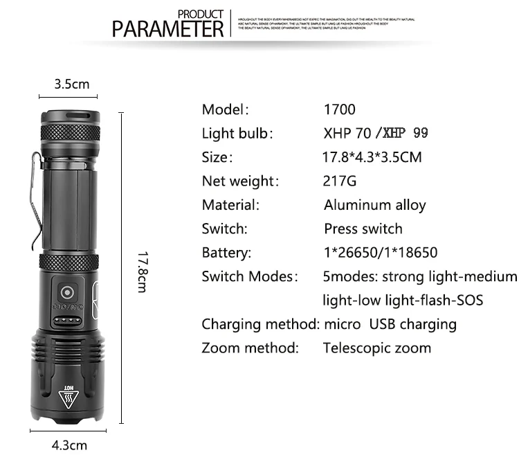 Pocketman XHP99.2 Flashlight With Pen Holder Tail rope USB Rechargeable LED Torch XHP70 Lanterna Camping Lamp Use 26650