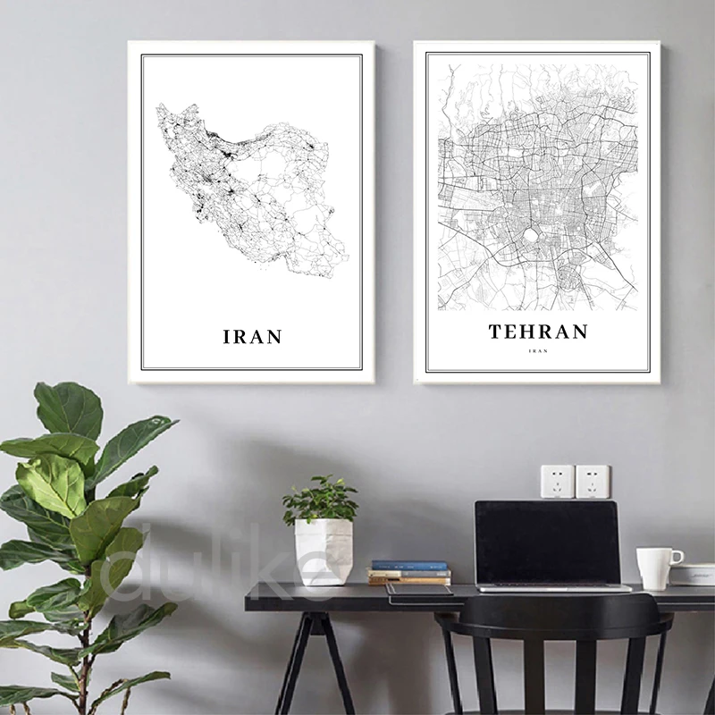 Tehran Area Iran Map Prints City Street Poster Islamic Republic of Iran Persia Persian Map Canvas Painting Living Room Decor