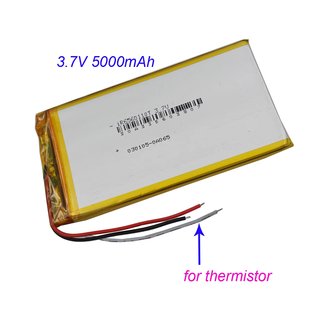 

XINJ 3.7V 5000 mAh 18.5Wh 6560110 Rechargeable Polymer 3 Wires Thermistor Li Battery For GPS PDA MID PSP Phone PDF Power Bank