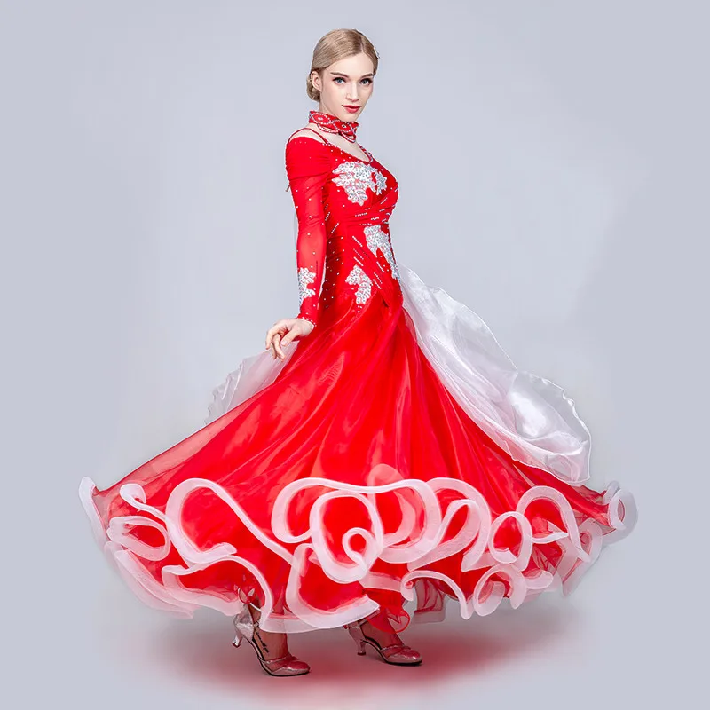 

H2602 Modern Dance Dress Competition Professional Performance Costumes Female Ballroom Waltz Dance Practice Big Hemline Dresses