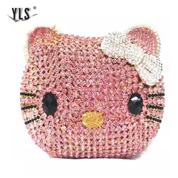 Diamante Clutch Bag NEW Lovely Cat Fancy Crystal Evening Bag Clutch Purse in Pink YLS-A02