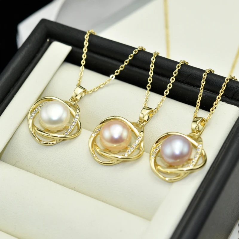 ZHBORUIN Gold Pearl Necklace 925 Sterling Silver Jewelry 100% Real Pearl Simple Choker Necklace Pendant Accessories Wholesale