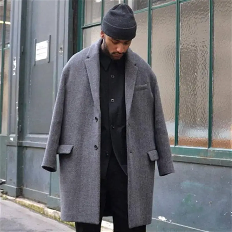 Men's woolen coat winter new style leisure thickening long loose and simple woolen coat