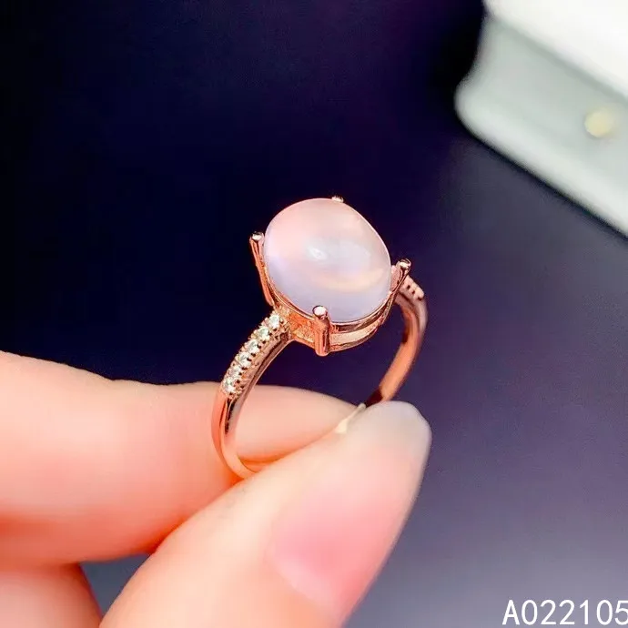 

KJJEAXCMY Fine Jewelry 925 Sterling Silver Inlaid Natural Rose Quartz Women Lovely Simple Oval Adjustable Gem Ring Support Detec