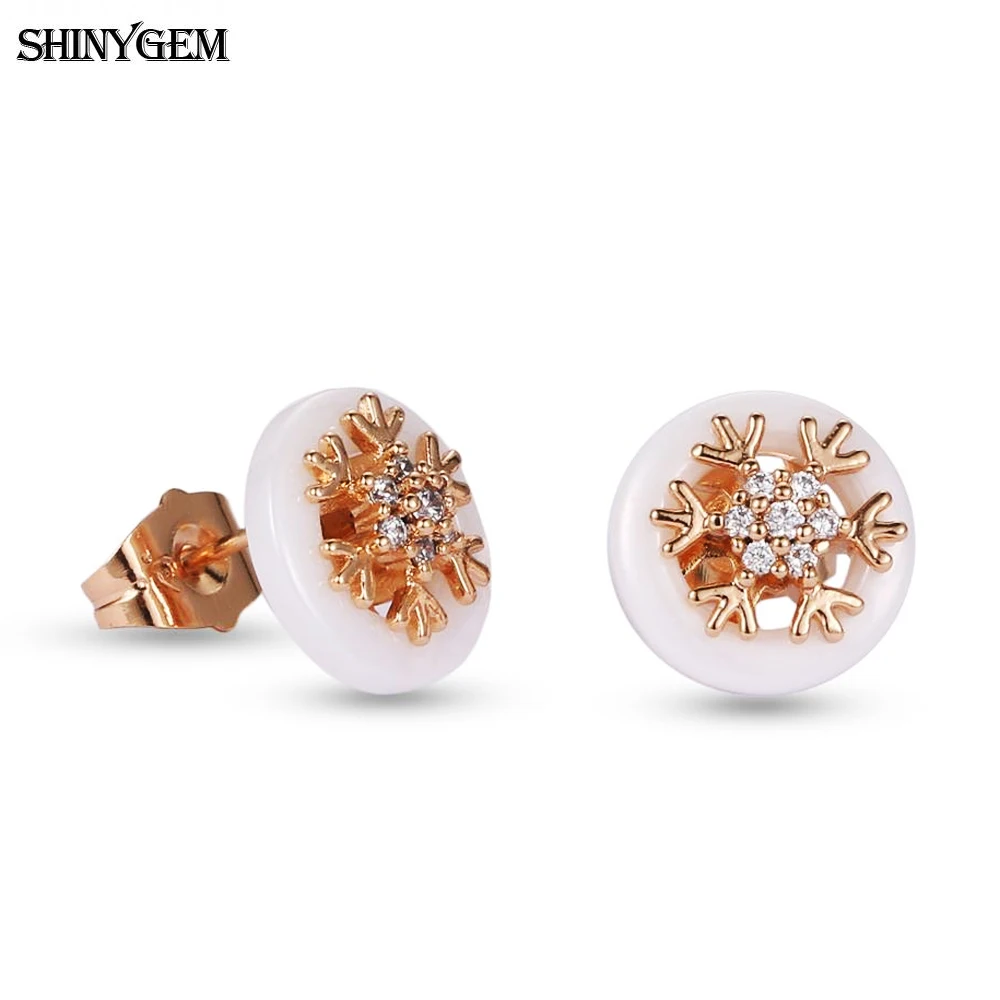 

2020 Fashion Korean Micro Inlay Zircon White/Black Pottery Snowflake Charm Ceramics Stud Earring Jewelry For Women Girl Wedding