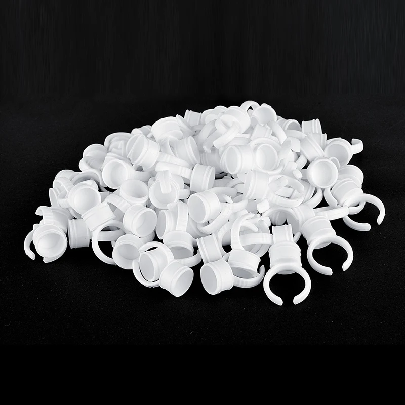 Disposable 100pcs Plastic Pigment Ring for Eyebrow Permanent Makeup 3 Sizes White Tattoo Ink Holder Accessory Supply