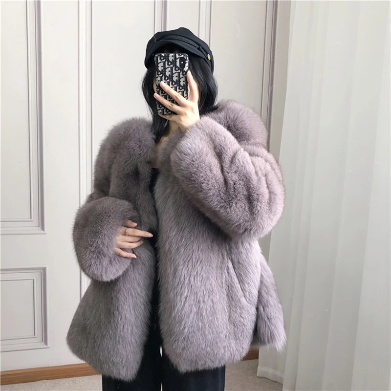 2020 Fur top  natural fur coats fur jacket fox fur coat The whole piece of fox fur seamlessly connects with noble quality real