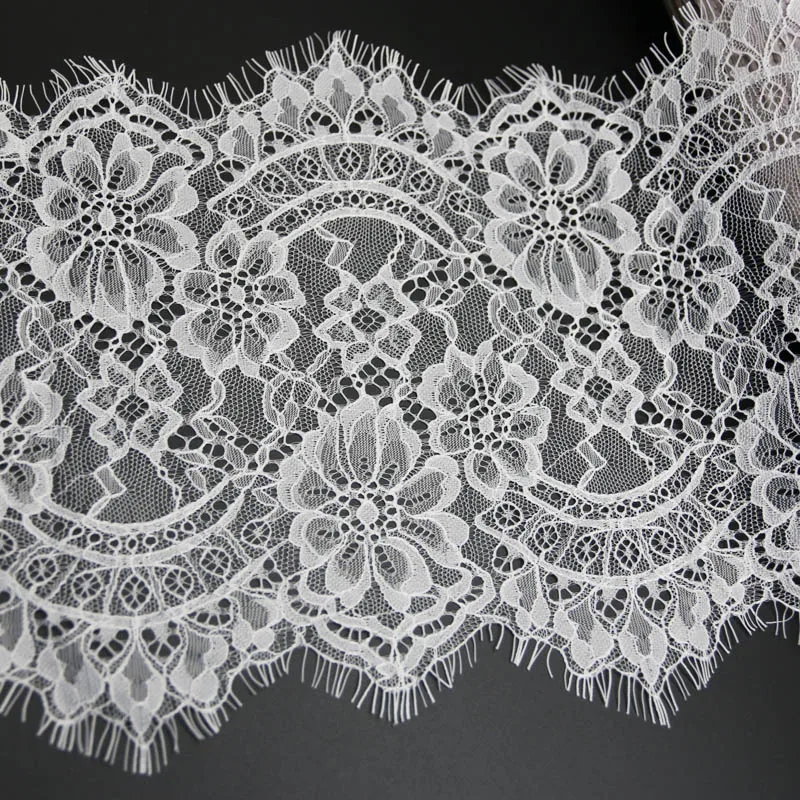 (3 Meters/Batch) 22cm White Eyelashes Lace Fabric Decorative Veil Wedding Dress Accessories DIY