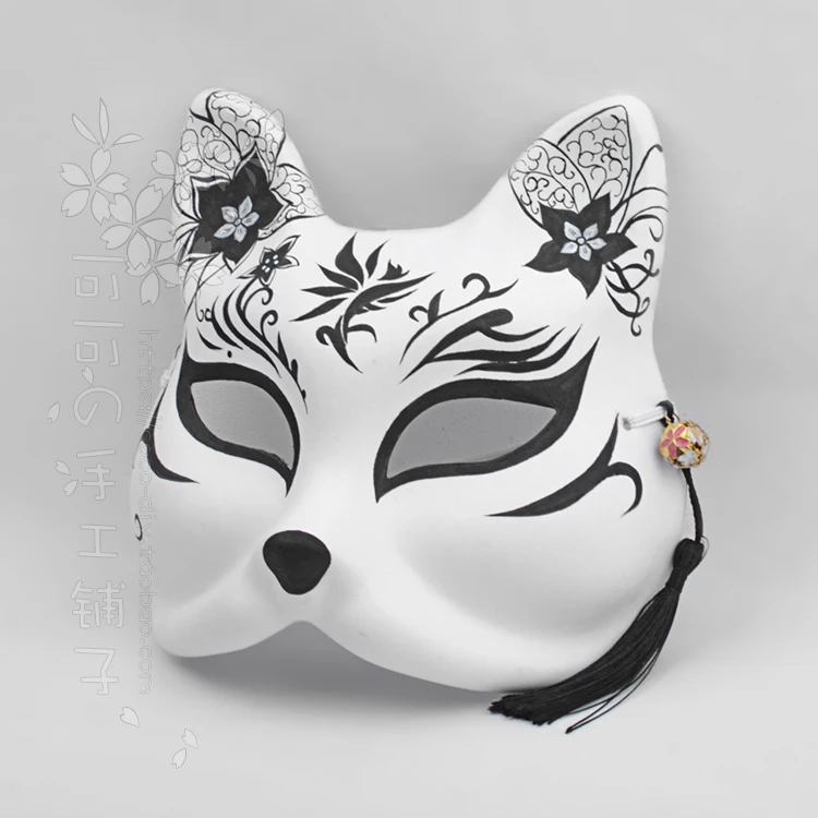 Hand-Painted Fox Cat Anime Mask Cosplay Ball Sword 30,000 Flowers Derived Floating Flowers