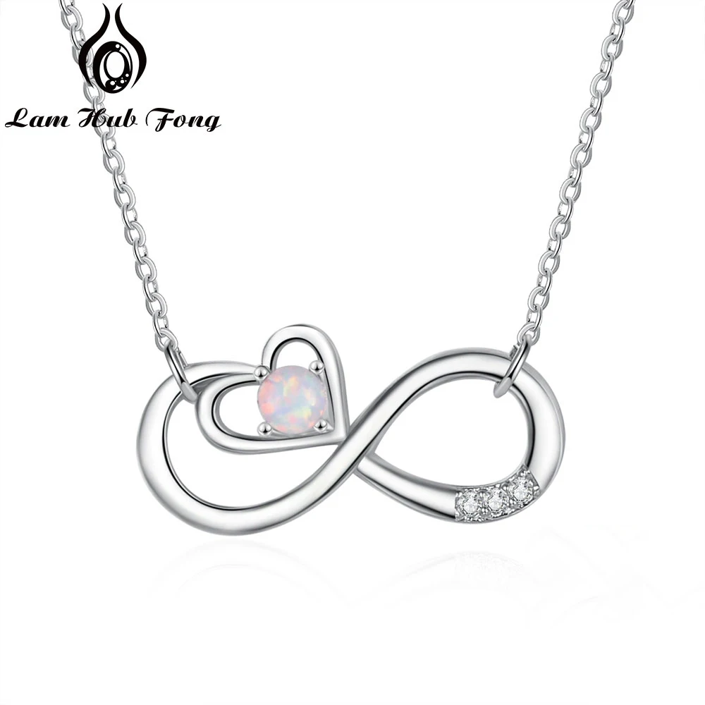 Infinity Love Opal Necklaces Silver Color Love Heart Necklaces Women's Neck Chain Clear CZ Women Fashion Jewelry Gifts for Womem