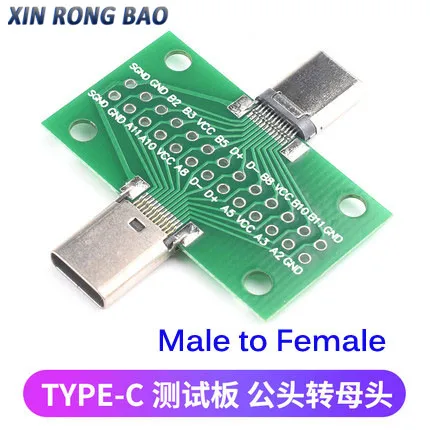 Type-C Male to Female USB 3.1 Test PCB Board Adapter Type C 24P 2.54mm Connector Socket For Data Line Wire Cable Transfer
