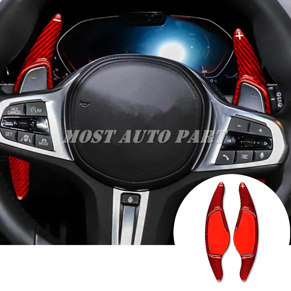 

Real Carbon Fiber Steering Wheel Paddle Shifter For BMW 3 5 6 7 8 Series G20 G30 G31 G32 G11 G12 G14 G15 Red/Black 2pcs