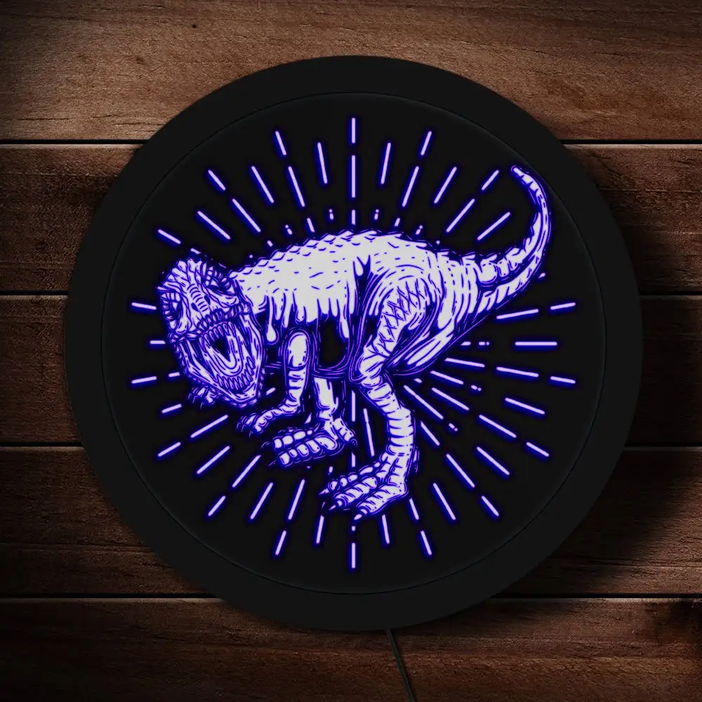 Roaring Tyrannosaurus Rex LED Neon Sign Jurassic Period Dinosaur Lighting Wall Art Home Decor Scary T-Rex Rounded Wall Lights