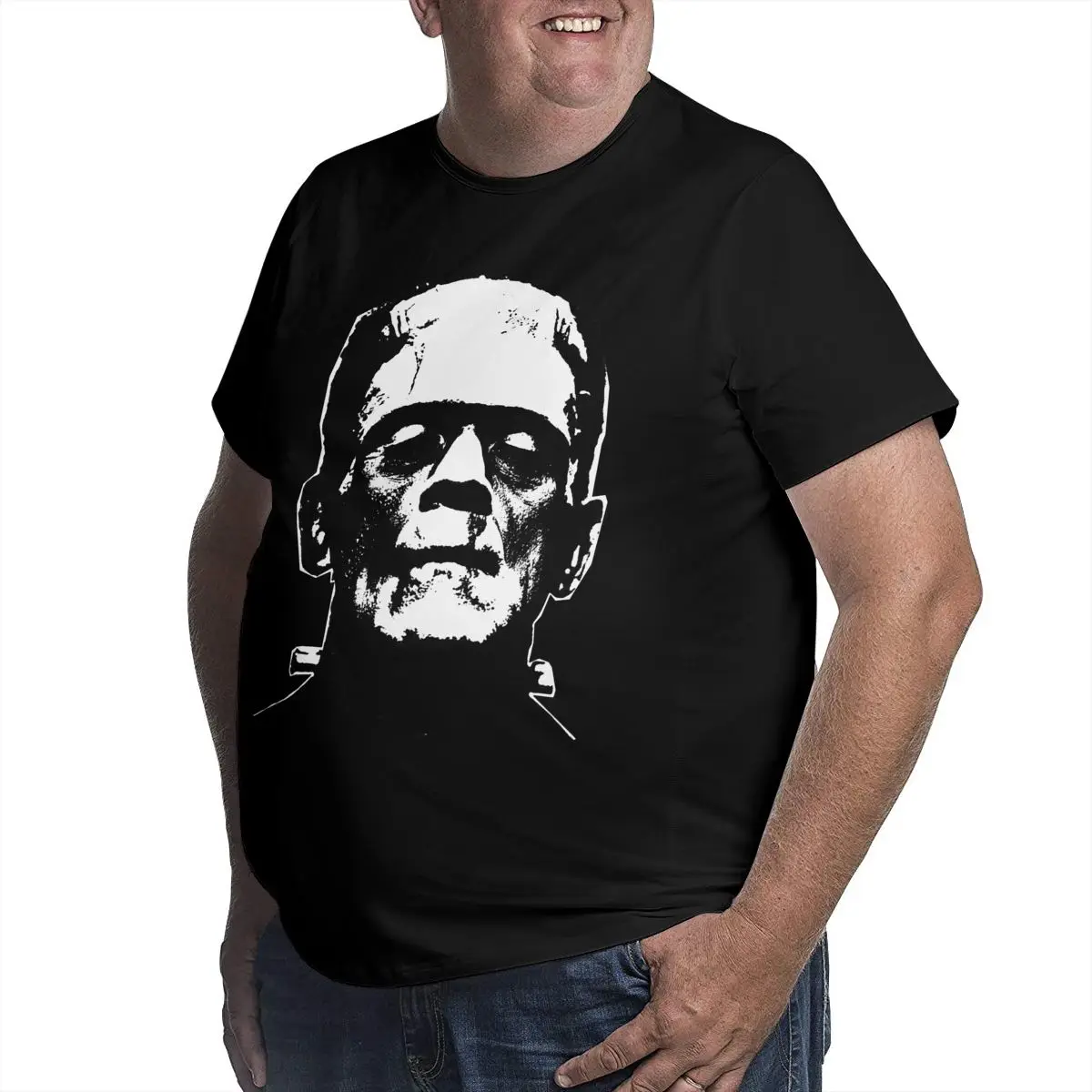 Men T-Shirt Frankenstein Big Tall Tee Shirt Short Sleeve Horror Halloween Monster T Shirt Crew Neck Tops Big Size 4XL 5XL 6XL