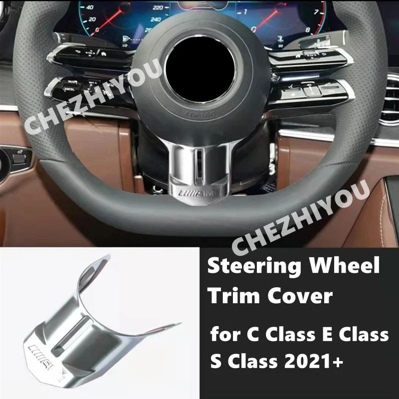 Steering Wheel Trim Cover for Mercedes Benz C Class W206 E Class W213 S Class W223 2021+ ABS Plastic Steering Flat Wheel