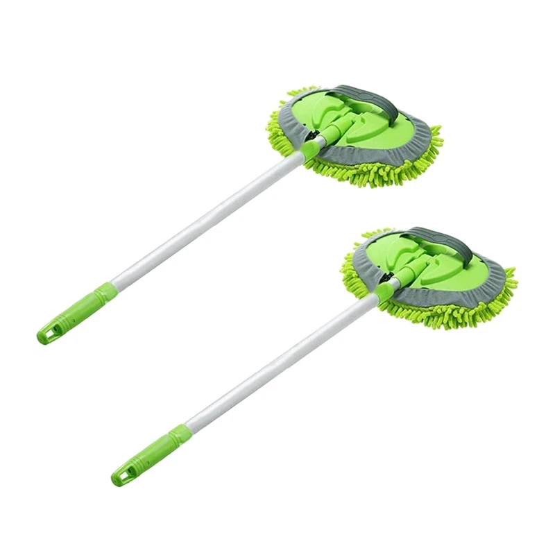 

2X 2 in 1 Car Wash Mop Mitt with Long Handle, Chenille Microfiber Car Wash Dust Brush Extension Pole 24-46Inch