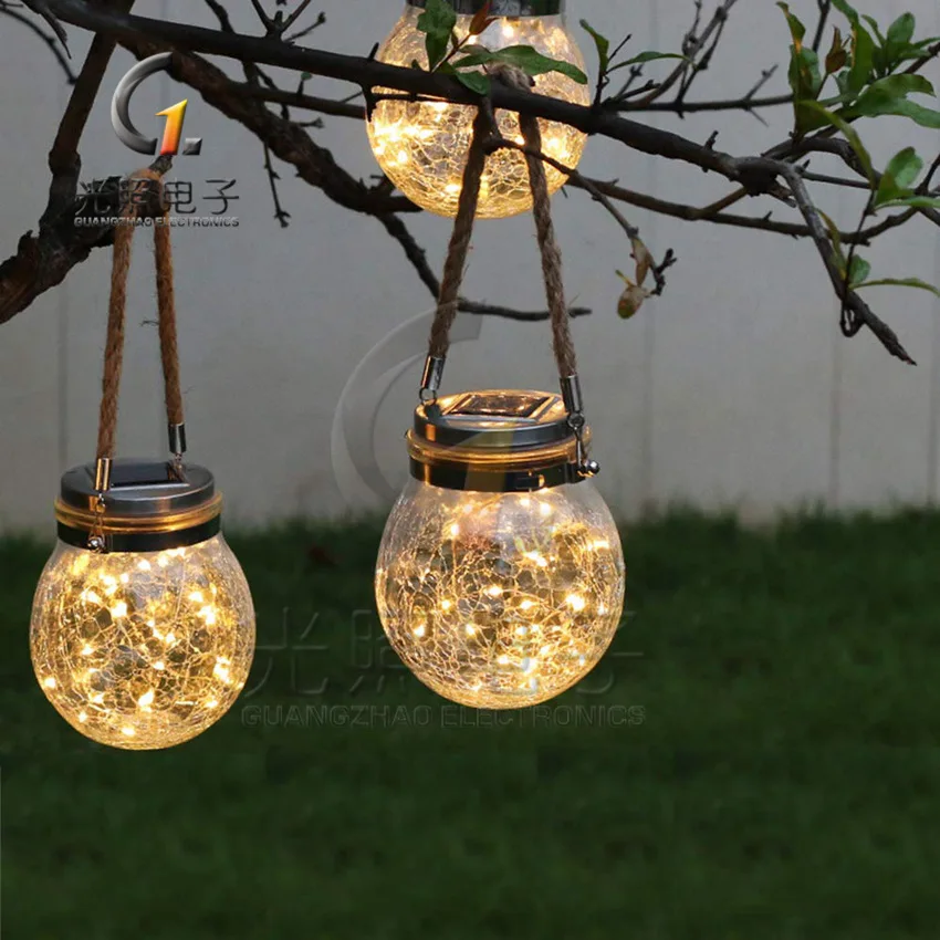 Outdoor solar hanging lamp crack bottle table lamp garden hanging lamp hemp rope hanging lamp garden lamp