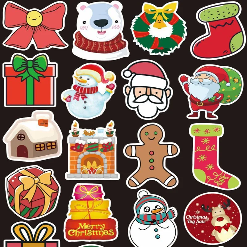 10/30/50pcs  Cartoon  Christmas Present Graffiti  Stickers  Helmets Pencil  Cases  Skateboard Travel Suitcase Phone Laptop Kids