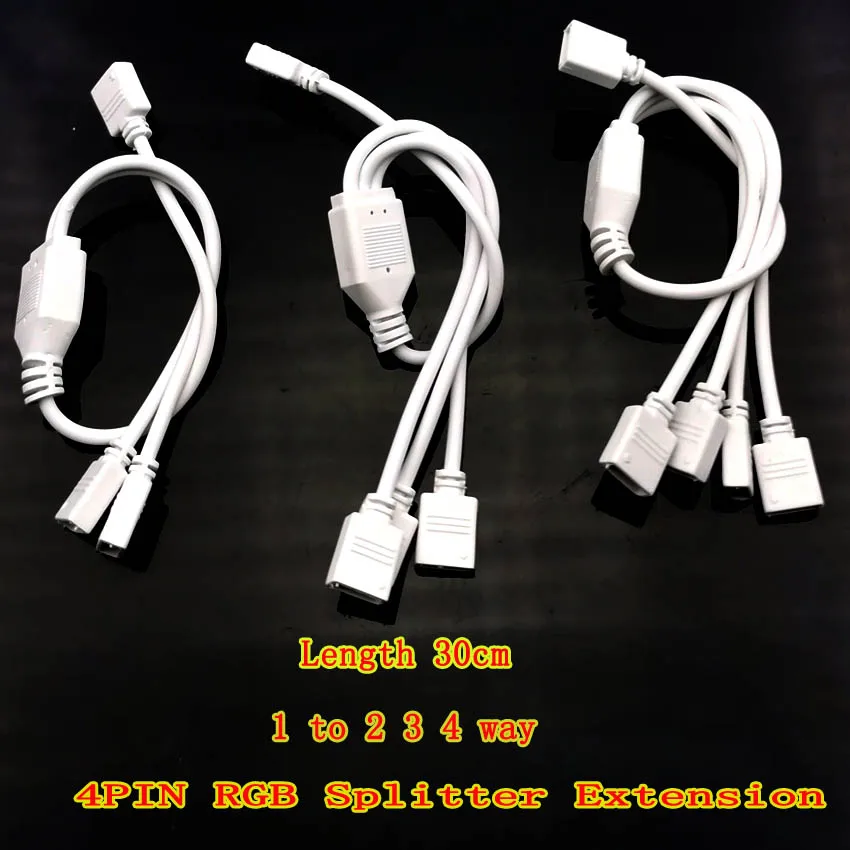 30cm 4PIN RGB Splitter Extension Cable 1 to 2 3 4 Way Y Shape Cord Wire LED Strip Connector For 2835 5050 RGB LED Strip
