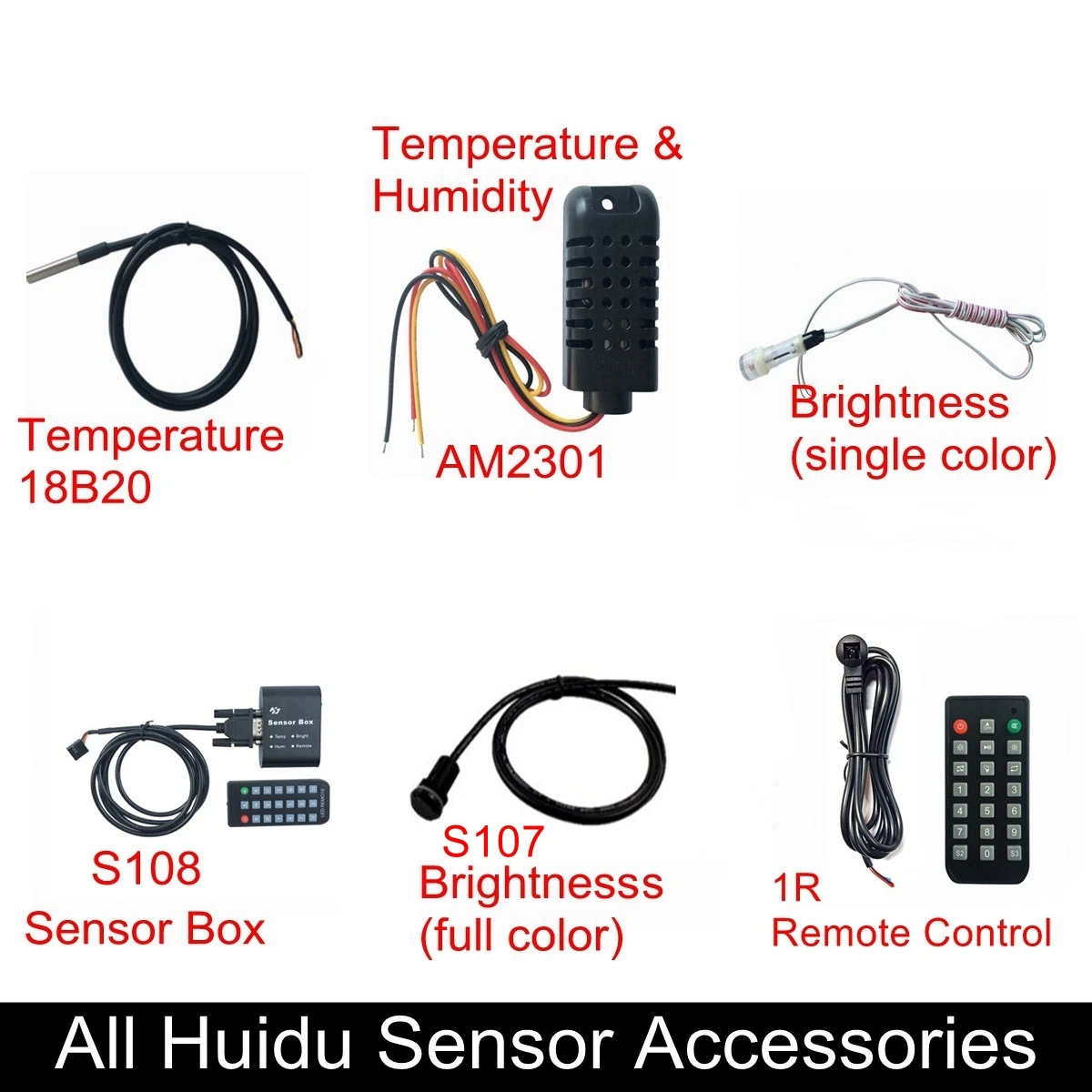 Huidu Sensors Temperature 18B20 and Temp-Humidity AM2301 Single Brightness