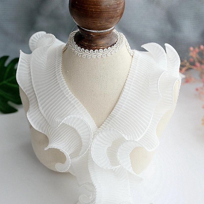 White Double Layer Ruffled Stretch Chiffon Lace DIY Clothing Corsage Top Skirt Hem Sewing Material Home Decoration Accessories