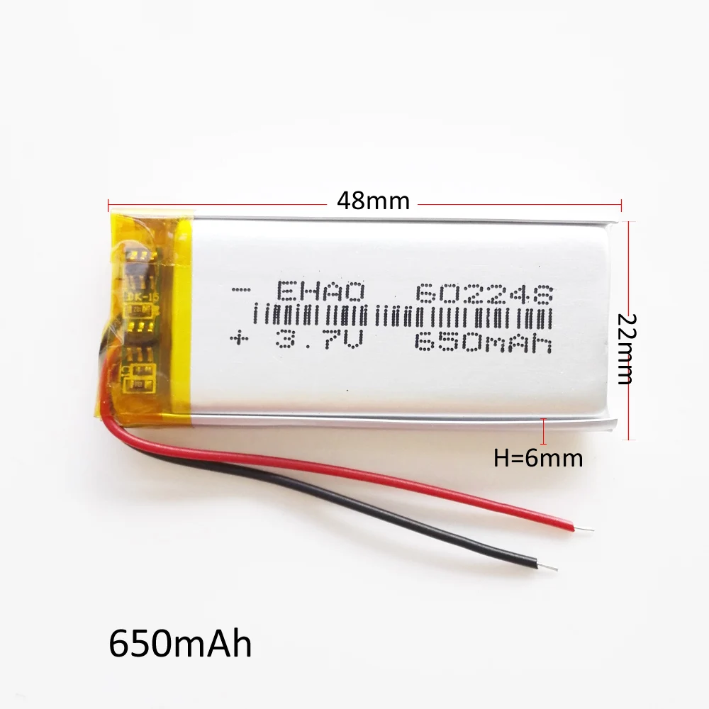 Wholesale 10 PCS 3.7V 650mAh Lithium Polymer LiPo Rechargeable Battery 602248 Power For Mp3 GPS Vedio Game Bluetooth Eearphone