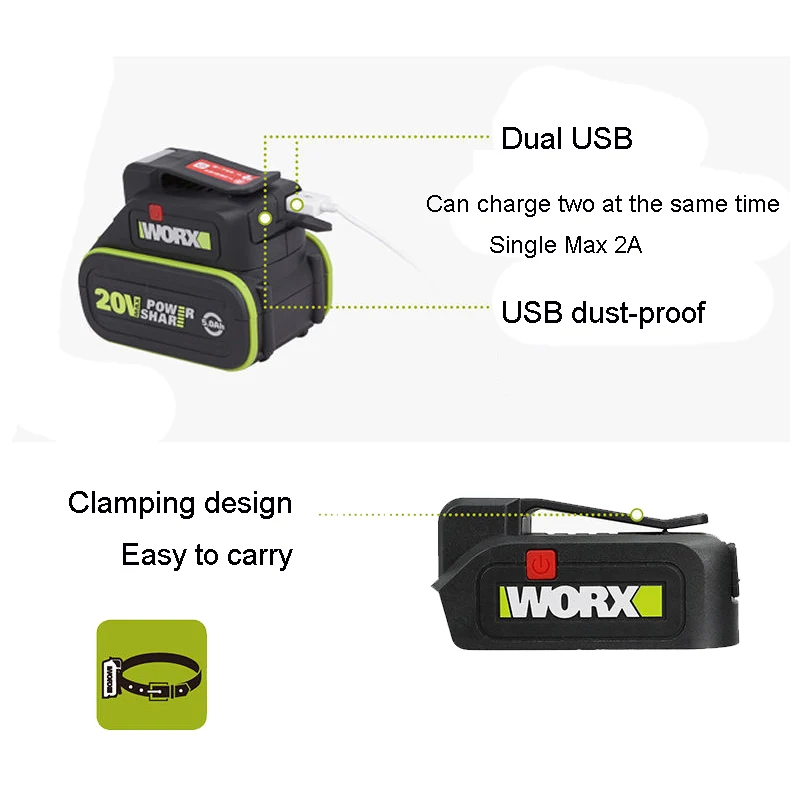 WORX WU020 usb 20V usb charger bank connector of 20V Green tool\'s battery like WU388,WU380,WU629,WU179,WU189,WU185 Free Shipping