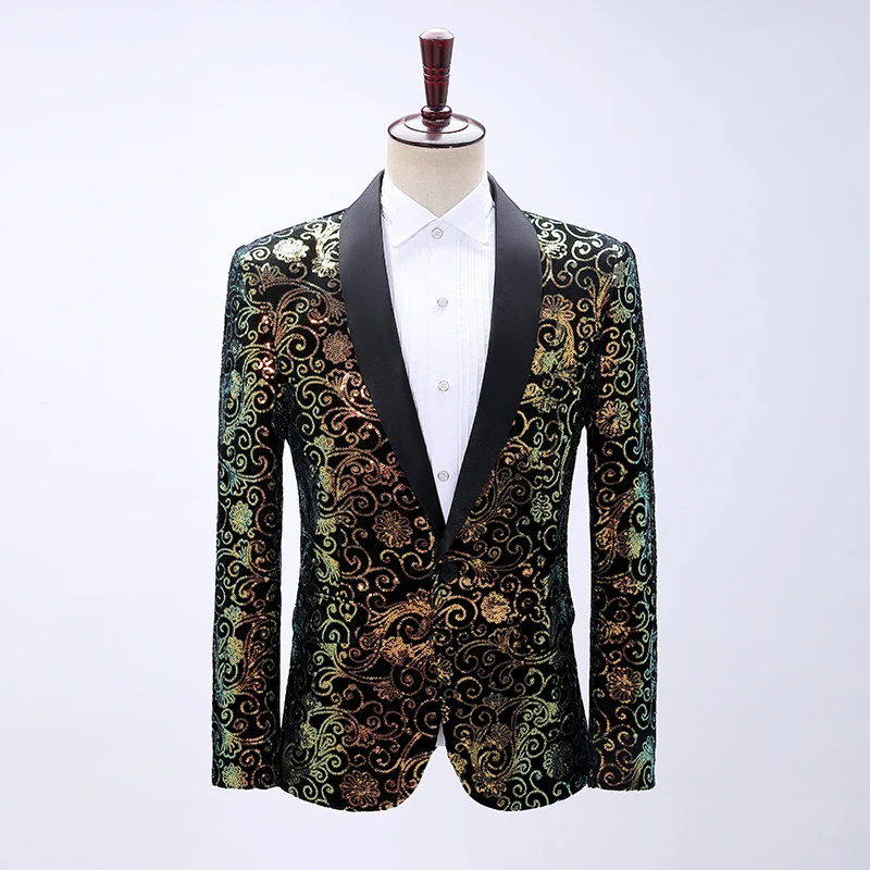 luxury mens propitious clouds pattern sequined embroidery bling tuxedo jacket/stage performance jacket/stuido/club/event jacket