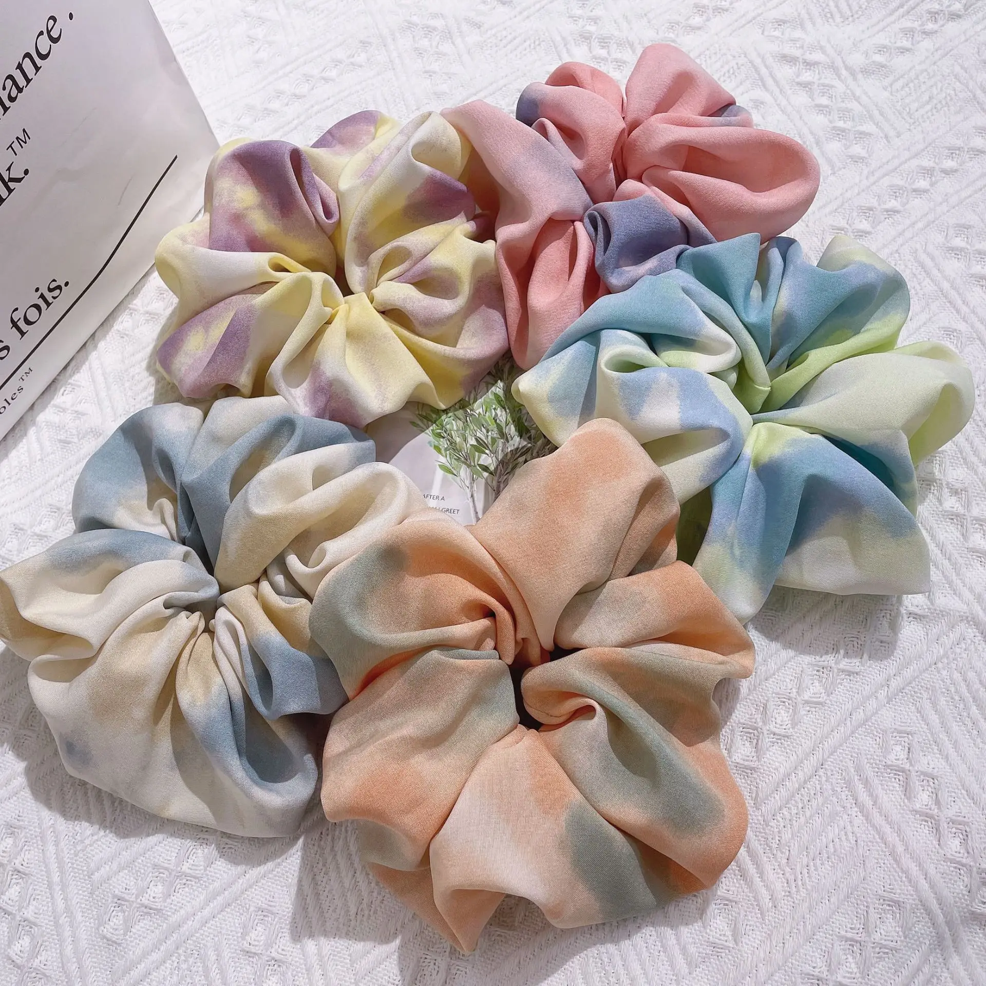 

Women Oversized Tie-dye Hair Scrunchies Romantic Ink and Wash Color Hair Tie Big Head Band Soft Fabric Hair Band Ponytail Holder