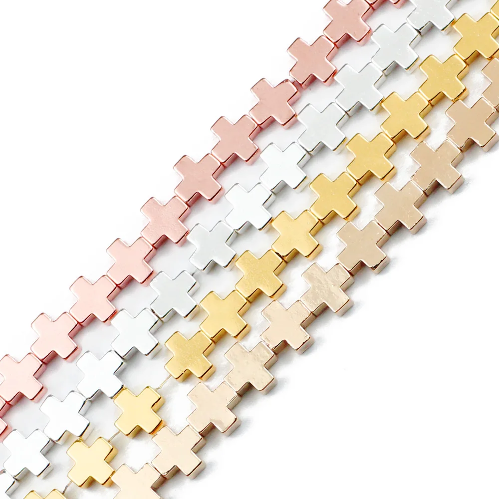 JHNBY Gold Color Jesus Cross Hematite Natural Stone 8mm 46pcs Spacer Loose Beads For Jewelry bracelets Making Diy Accessories